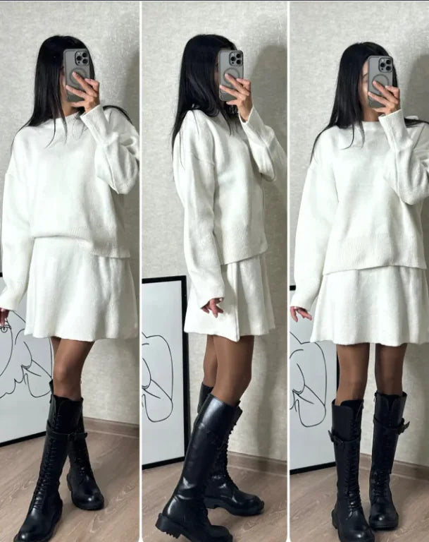 Women’s Knitwear Top & A-Line Skirt Two-Piece Set