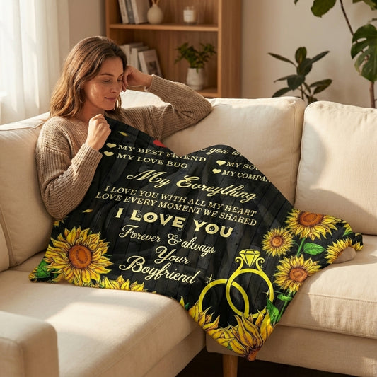 Boyfriend to Girlfriend Sunflower Blanket – Soft, Warm & Romantic Flannel Throw