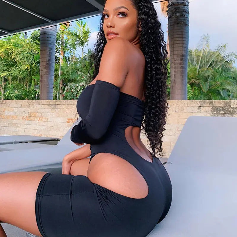 Midnight Allure: Summer Cutout Bodysuit for Women