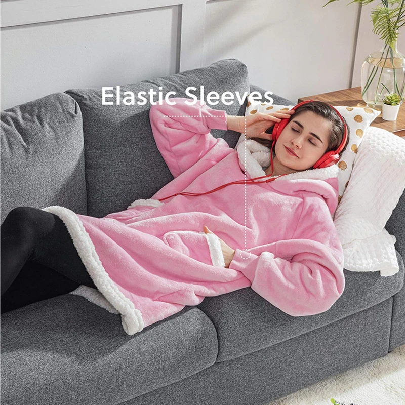 Unisex Lambs Wool Hoodie Blanket – Soft Oversized Winter Comfort