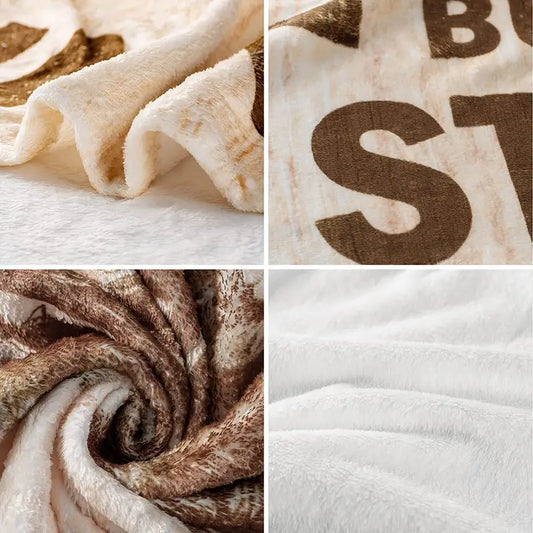Letter Print Flannel Blanket – Soft, Warm & Stylish Cream Cozy Throw