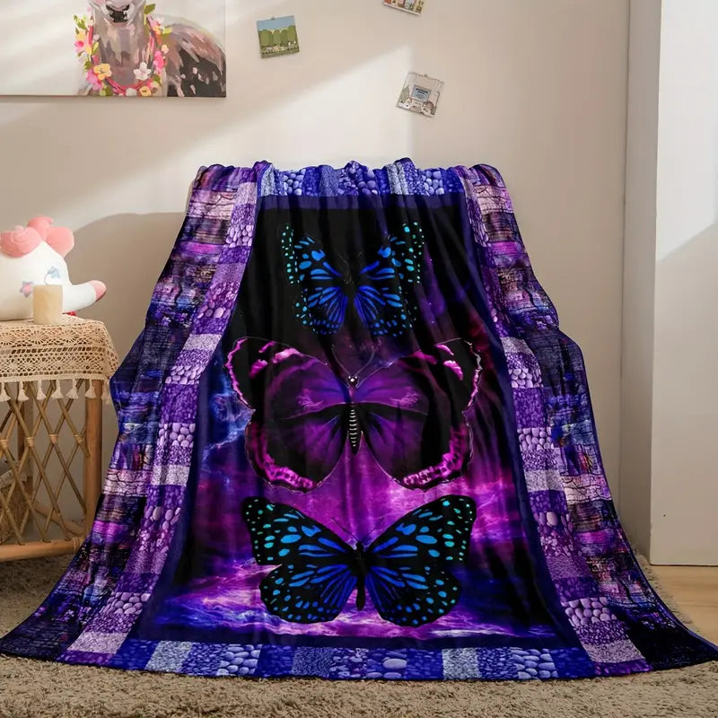 Purple Butterfly Flannel Blanket – Soft, Warm & Elegant Cozy Throw