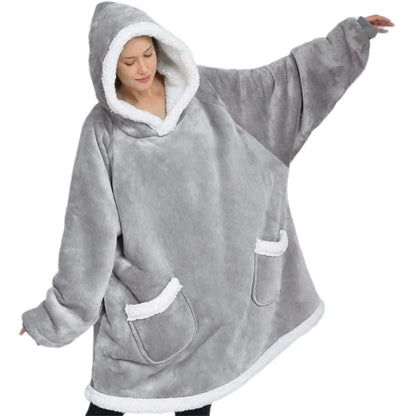 Unisex Lambs Wool Hoodie Blanket – Soft Oversized Winter Comfort
