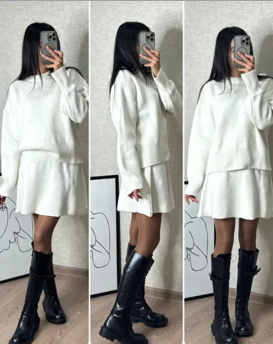 Women’s Knitwear Top &amp; A-Line Skirt Two-Piece Set