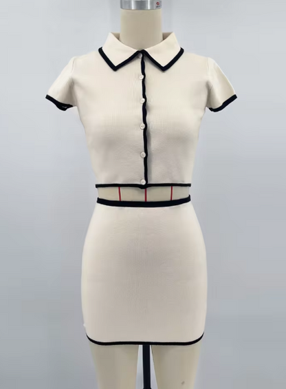 Trim Knitted Cardigan Sheath Skirt Outfit