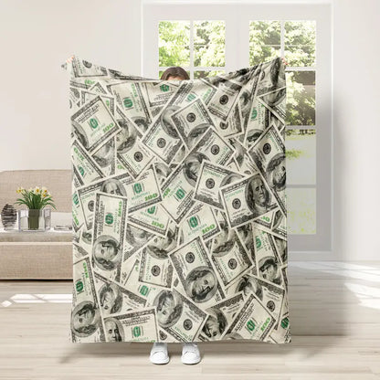100 Dollar Money Pattern Flannel Blanket – Soft, Warm & Stylish Cozy Throw