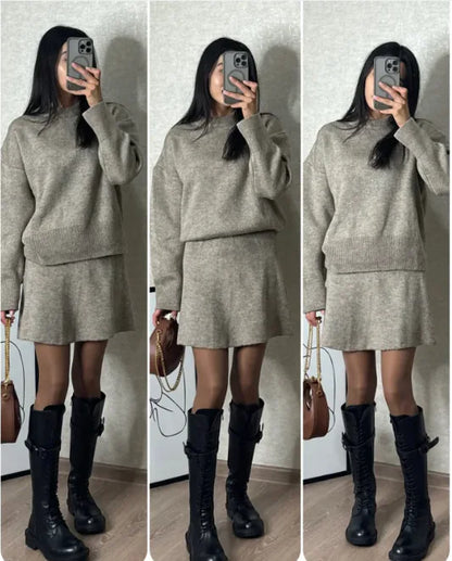 Women’s Knitwear Top &amp; A-Line Skirt Two-Piece Set