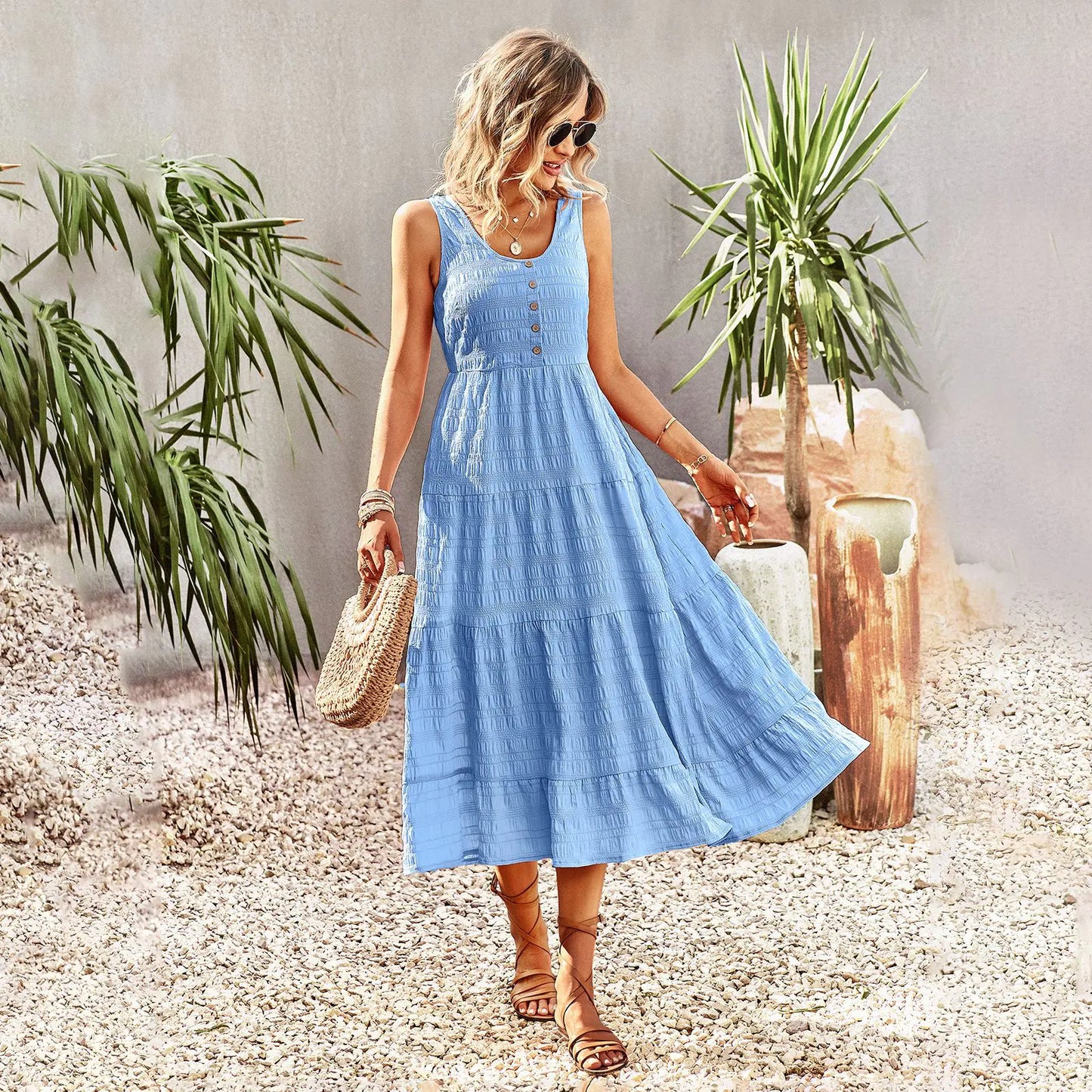 Boho Breeze: Vintage Sleeveless A‑Line Summer Dress for Women