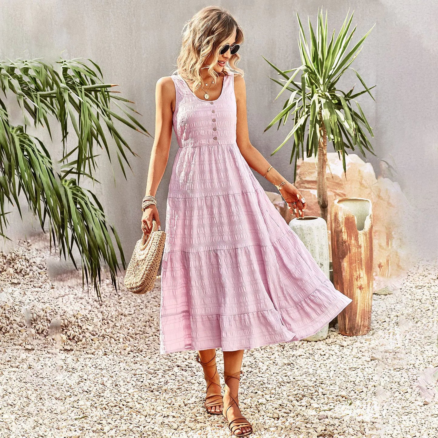 Boho Breeze: Vintage Sleeveless A‑Line Summer Dress for Women