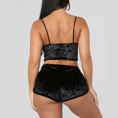 Spaghetti Strap Velvet Shorts Pajama Set