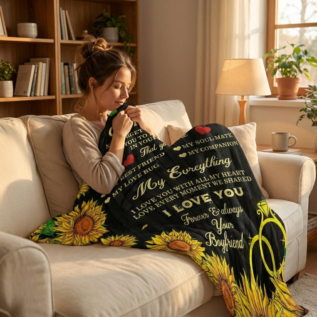 Boyfriend to Girlfriend Sunflower Blanket – Soft, Warm & Romantic Flannel Throw