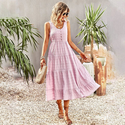 Boho Breeze: Vintage Sleeveless A‑Line Summer Dress for Women