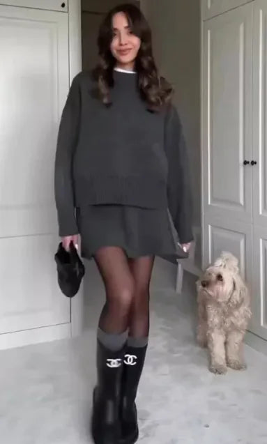 Women’s Knitwear Top A-Line Skirt Two-Piece Set Korean minimalist