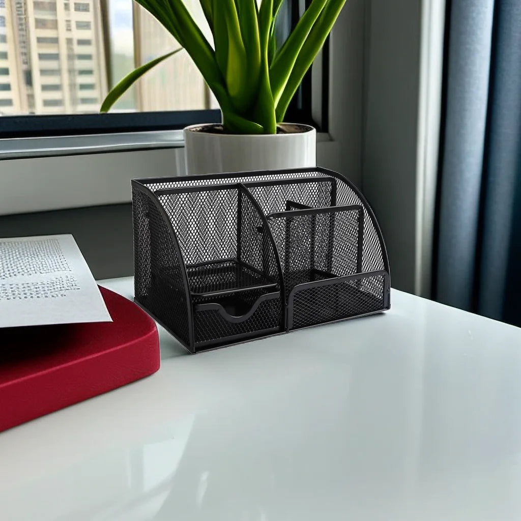 Metal Divided Pen Holder – Multi-Cell Desk Organizer for Office & Home | Black