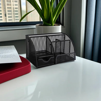 Metal Divided Pen Holder – Multi-Cell Desk Organizer for Office & Home | Black