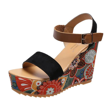 Ethnic Style Embroidered Buckle High-Heel Sandals – Korean Fashion Open-Toe Shoes