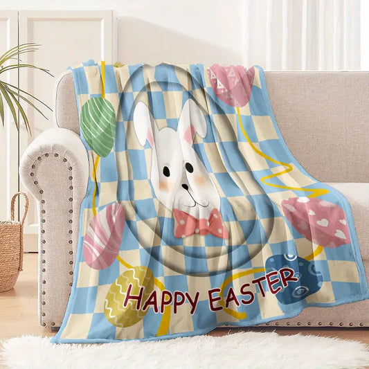 Happy Easter Rabbit Flannel Blanket – Soft, Warm & Festive Cozy Throw