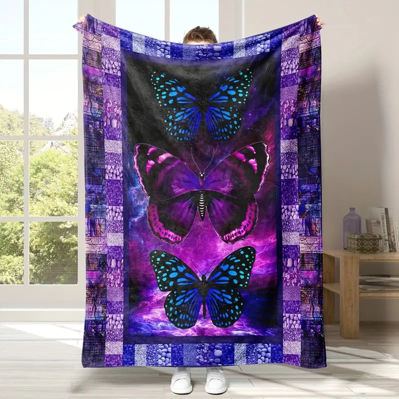 Purple Butterfly Flannel Blanket – Soft, Warm & Elegant Cozy Throw