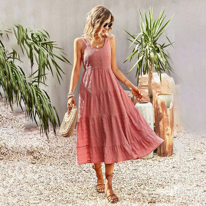 Boho Breeze: Vintage Sleeveless A‑Line Summer Dress for Women