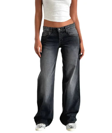 Women's Casual Low-Rise Straight-Leg Jeans with Pockets