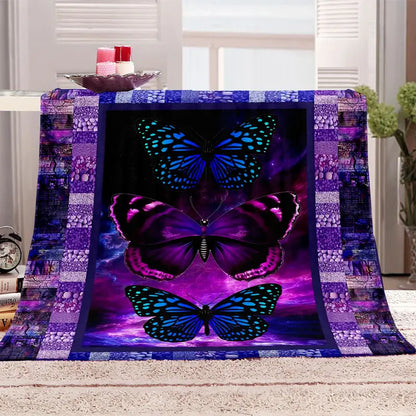 Purple Butterfly Flannel Blanket – Soft, Warm & Elegant Cozy Throw