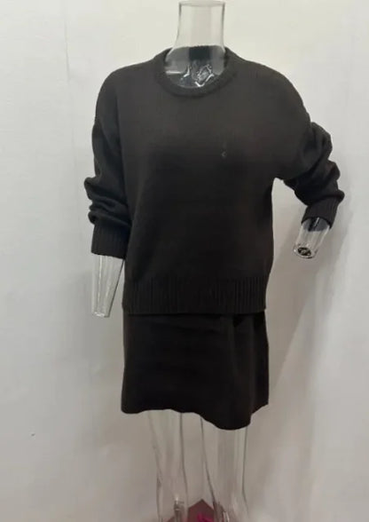 Women’s Knitwear Top &amp; A-Line Skirt Two-Piece Set