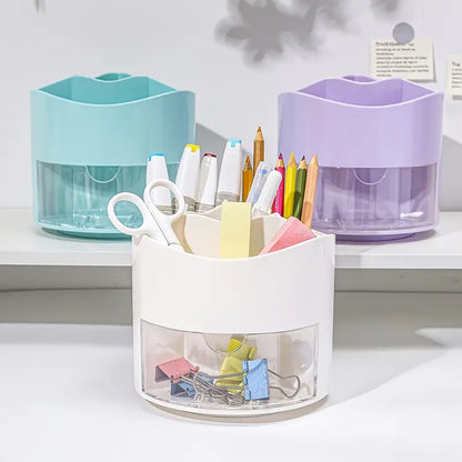 360° Rotating Pen Holder Desktop Drawer – Large Capacity Plastic Desk Organizer