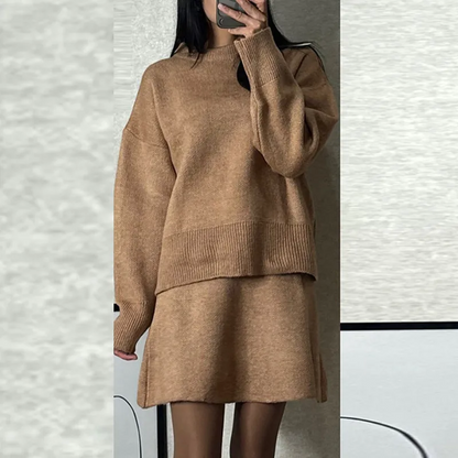 Women’s Knitwear Top A-Line Skirt Two-Piece Set Korean minimalist