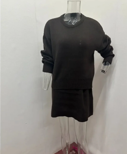 Women’s Knitwear Top A-Line Skirt Two-Piece Set Korean minimalist