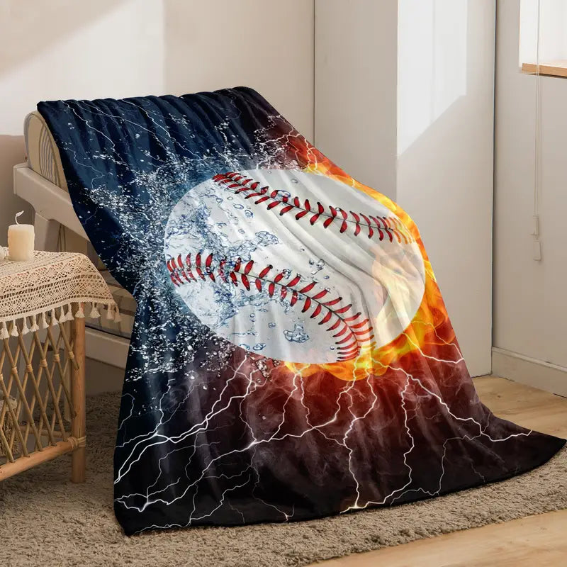 Baseball Pattern Flannel Blanket – Soft, Warm & Stylish Dark Blue Throw