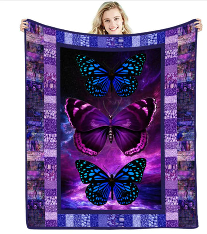 Purple Butterfly Flannel Blanket – Soft, Warm & Elegant Cozy Throw