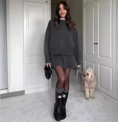 Women’s Knitwear Top A-Line Skirt Two-Piece Set Korean minimalist