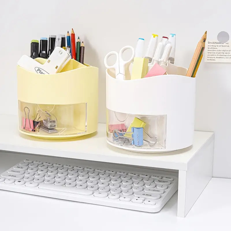 360° Rotating Pen Holder Desktop Drawer – Large Capacity Plastic Desk Organizer