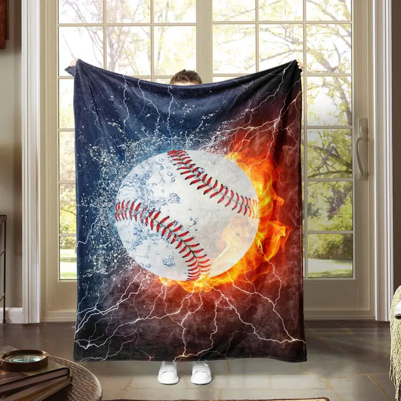 Baseball Pattern Flannel Blanket – Soft, Warm & Stylish Dark Blue Throw