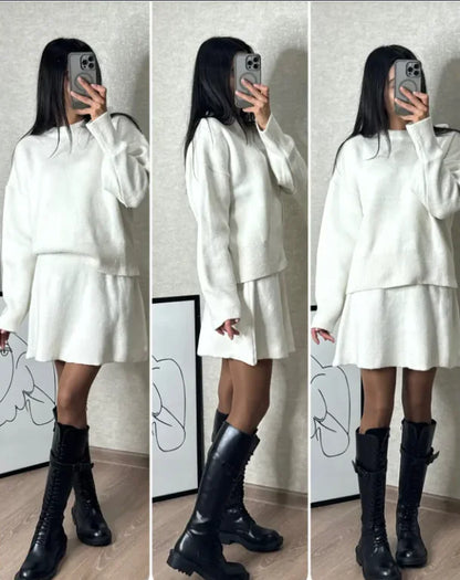 Women’s Knitwear Top &amp; A-Line Skirt Two-Piece Set