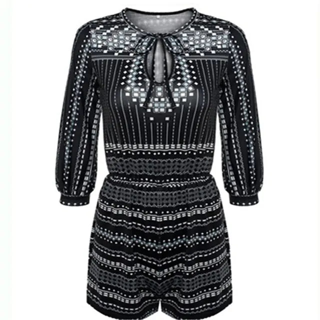 Elegant Vintage V-Neck Jumpsuit – Geometric Summer Romper (XS~5XL)