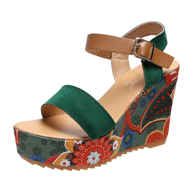 Ethnic Style Embroidered Buckle High-Heel Sandals – Korean Fashion Open-Toe Shoes