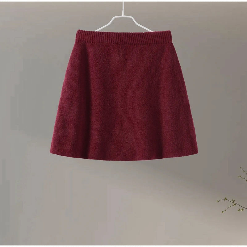 Women’s Knitwear Top A-Line Skirt Two-Piece Set Korean minimalist