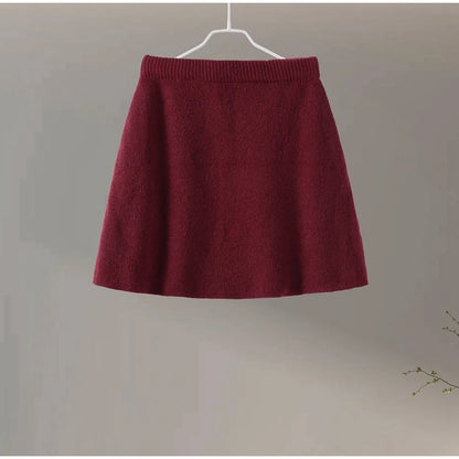 Women’s Knitwear Top A-Line Skirt Two-Piece Set Korean minimalist