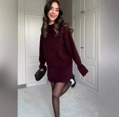 Women’s Knitwear Top A-Line Skirt Two-Piece Set Korean minimalist