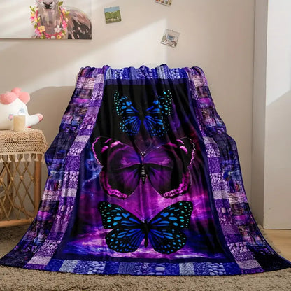 Purple Butterfly Flannel Blanket – Soft, Warm & Elegant Cozy Throw