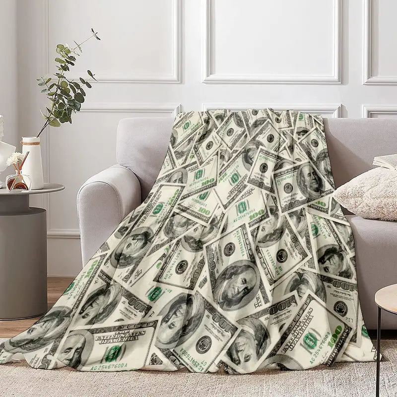 100 Dollar Money Pattern Flannel Blanket – Soft, Warm & Stylish Cozy Throw