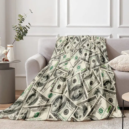 100 Dollar Money Pattern Flannel Blanket – Soft, Warm & Stylish Cozy Throw