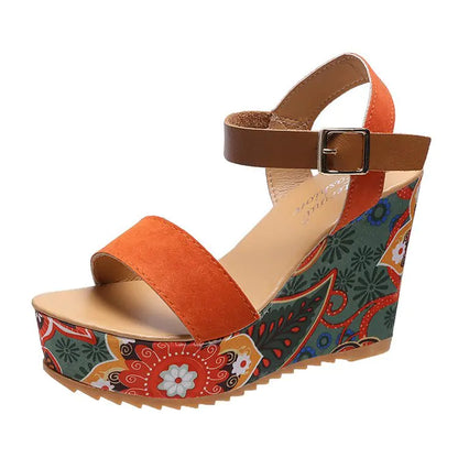 Ethnic Style Embroidered Buckle High-Heel Sandals – Korean Fashion Open-Toe Shoes