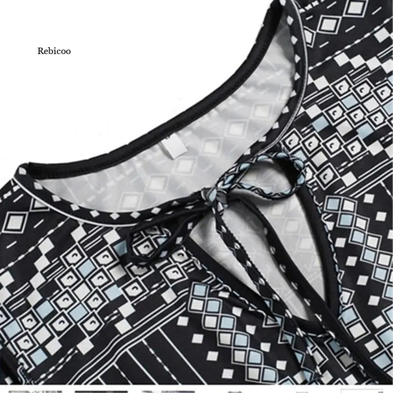 Elegant Vintage V-Neck Jumpsuit – Geometric Summer Romper (XS~5XL)