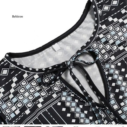 Elegant Vintage V-Neck Jumpsuit – Geometric Summer Romper (XS~5XL)