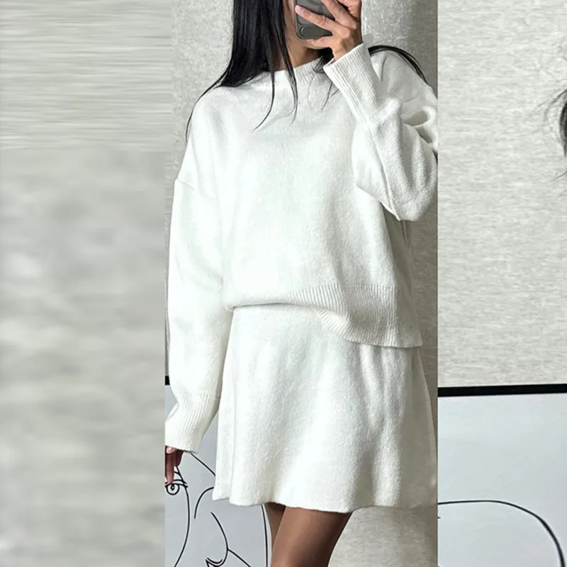 Women’s Knitwear Top A-Line Skirt Two-Piece Set Korean minimalist
